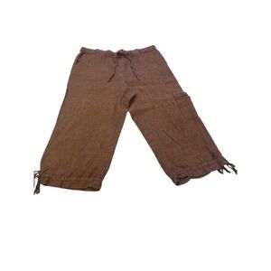 Coldwater Creek Linen Brown‎ Crop Capri Pants Tie Hem Womens Size 10